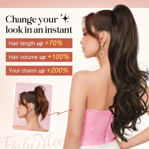 Extensión De Cola De Caballo Flufymooz De 66 Cm, Cabello Ond
