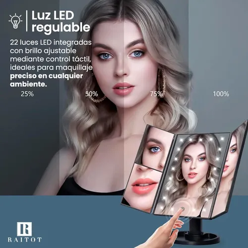 Espejo Aumento Luz Maquillaje Giratorio Tactil Touch Mesa