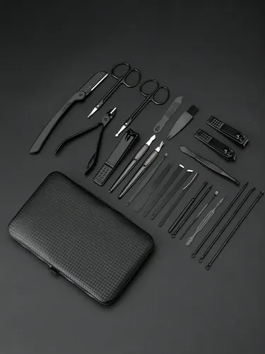 Estojo Kit Manicure Pedicure Profissional Preto 24 Peças