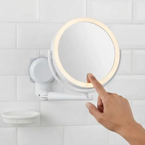 Espejo Baño Pared Adhesivo Luz Led Con Aumento
