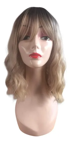 Peluca Hisan Rubia Modo Romantico Ondas Fleco
