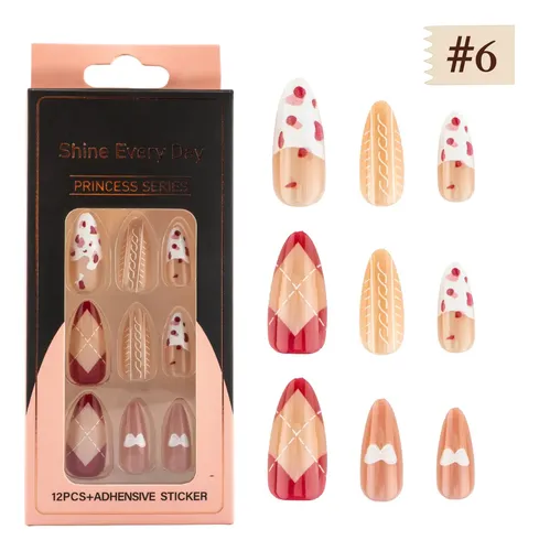 Uñas Postizas Press On Almendra C/sticker Pegamento Nail Art