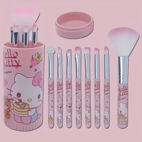 8 Brochas Maquillaje Kawaii Estuche Viaje Regalo Hello Kitty