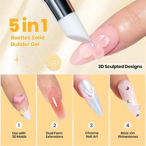 Kit Gel Uñas Transparente 3d Moldes Y Pincel Diy
