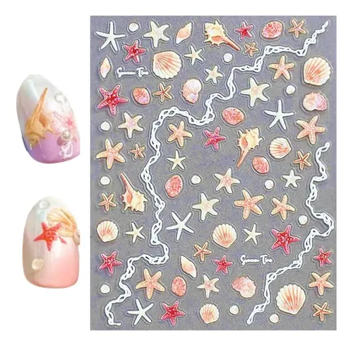 Stickers 5d Relieve Deco Uñas – Caracoles Y Estrellas De Mar