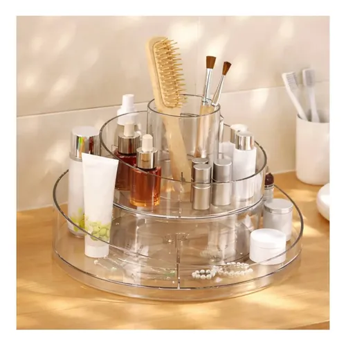Soporte Grande Acrilico Organizador Giratorio Maquillaje