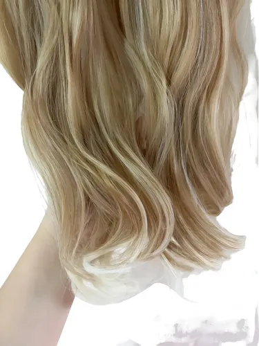 Cortinas De Pelo: Cabello Sintetico Premium Extensiones Rubio 16/613 Ondas