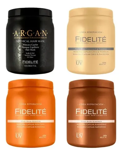 Kit 4 Mascaras Capilares Fidelite Argan Keratina Almendra Coco X 1kg