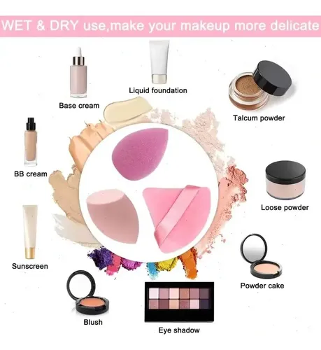 Set De 14 Esponjas De Maquillaje Rosas Con Caja De Poliureta