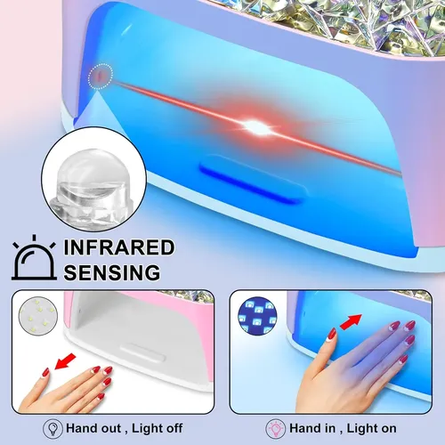 Lámpara Uv Led Para Uñas Rosa Con 4 Temporizadores Y Guant