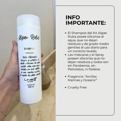 Rutina Definición Rizos Algae Rizos con Espirulina Cuidado Natural Shampoo Máscara Crema de Peinar y Spray Hidratador de Rulos Producto Profesional Line Up