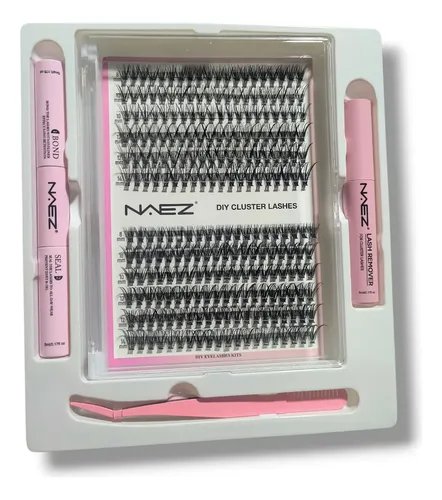 Kit de Pestañas Cluster Naez para Extensiones DIY con Adhesivo y Curvatura D