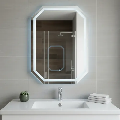 Espejo Led Octogonal Elicar 50x70cm Touch Blanco Frio Baño