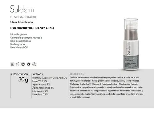 Sulderm Despigmentante Nocturno Sin Fragancia Niacinamida Vit C 30g