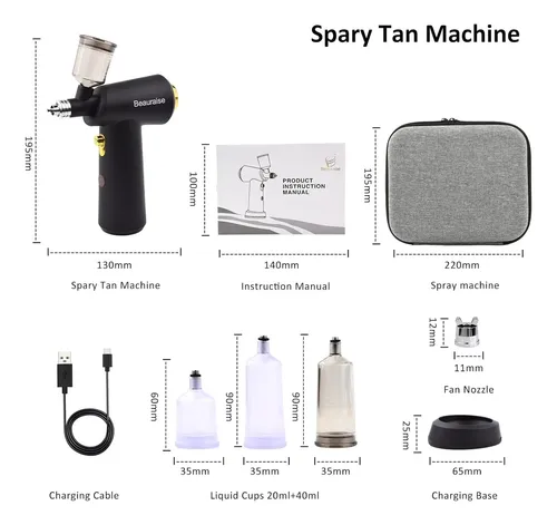 Spray Tan Gun Beauraise Con Carga Usb Inalámbrica, Color Neg