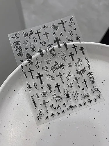 Pegatinas De Uñas Con Grafiti Negro Oscuro For Halloween 20