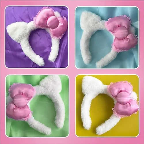 Ac Diadema Gato Blanca Lazo Rosa