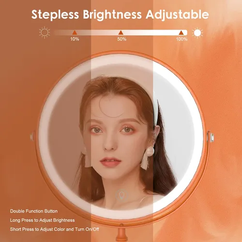 Espejo De Maquillaje Con Luz Led 1x 10x Recargable Naranja