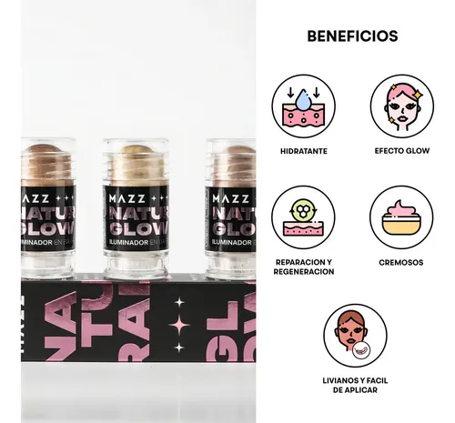 3 iluminadores En Barra Hidratantes duracion 8hs Mazz Make Up