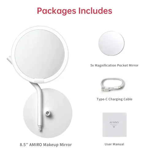 Espejo De Maquillaje Amiro Recargable Con Luz Led De 20 Cm Y