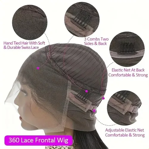 Pelucas De Pelo Humano 360 De Encaje Frontal Hd De Pelo Huma Negro
