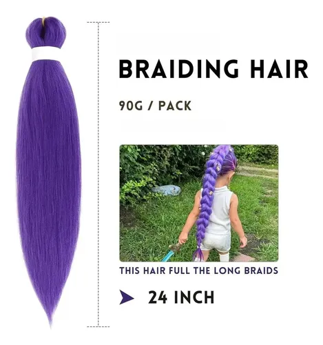 Peluca Trenzada Morada 66cm, 2 Piezas, Extensión Sintética