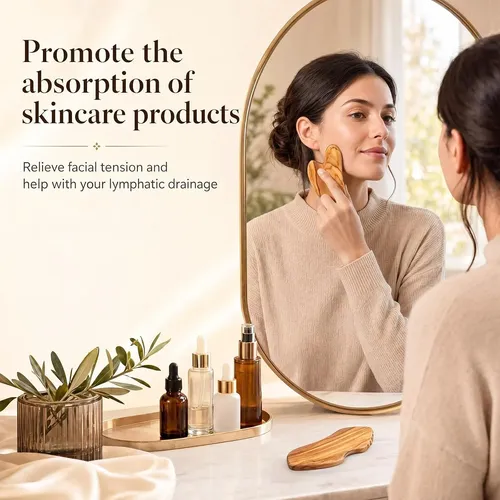 Set 2 Gua Sha Madera Oliva Masaje Facial Reductor