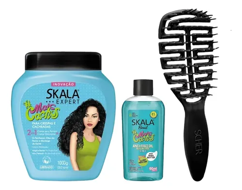 Kit Mais Cachos Skala Para Rulos Mascara + Oleo + Cepillo