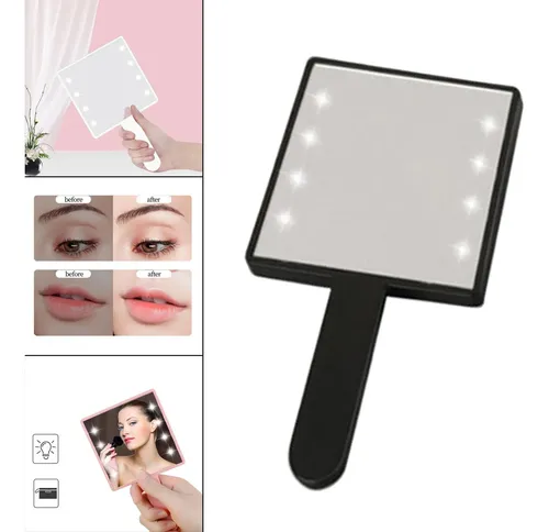 Espejo De Maquillaje Con Luz Led Portátil Pequeño Negro