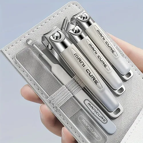 Set Cortauñas Manicura 5pzs Acero Inox Estuche Viaje Mujer
