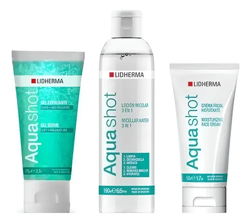 Lidherma Aqua Shot Limpieza Hidratacion Exfoliacion Kit X 3