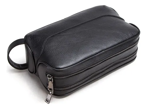 @. Neceseres Bolsa Cuero Neceser Maquillaje Viaje Negro Cuero Y Poliéster