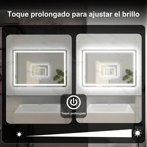 Espejo De Baño Led Touch 80×60 Cm Anti Empañante Moderno Blanco