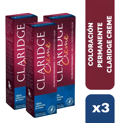 Pack X3 Tintura En Pomo Claridge X 50g Coloracion Permanente Rubio Dorado Avellana 7.3