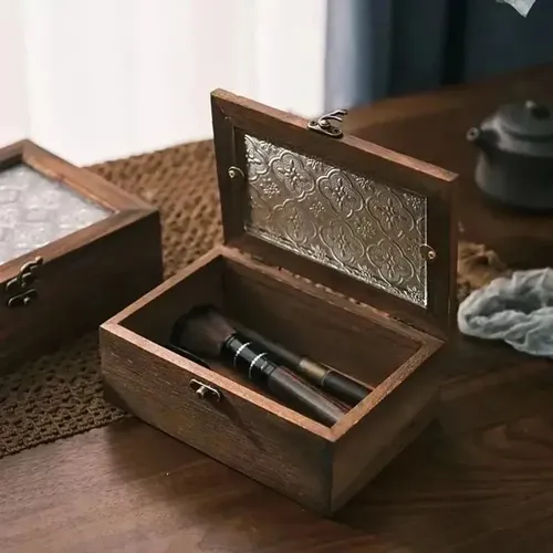 Caja De Almacenamiento De Vidrio Vintage, Gabinete De Madera