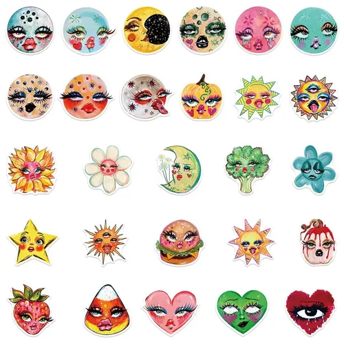 50 Pegatinas Abstractas Con Forma De Mueca For Ojos D