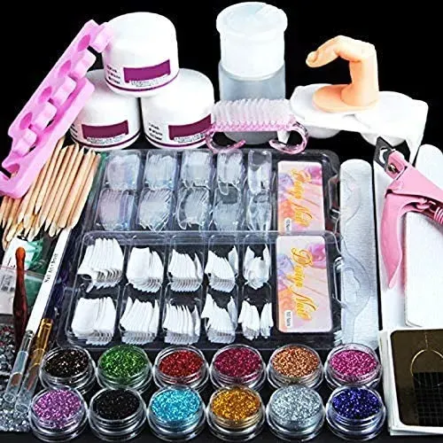 Kit De Uñas De Acrílico Con Polvo Líquido Brillo Tips
