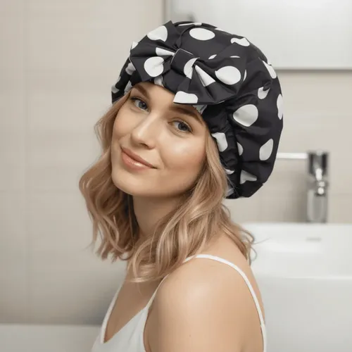 Gorro De Baño Doble Capa Con Lunares, Elástico, Para El Cabe