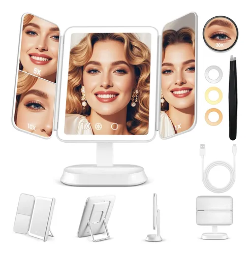 Espejo De Maquillaje Iluminado Gomipuru Con Aumento 30x/10x/