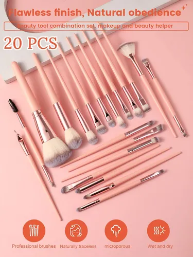 Set 52 Brochas Y Esponjas Maquillaje Profesional Rosa Rosa