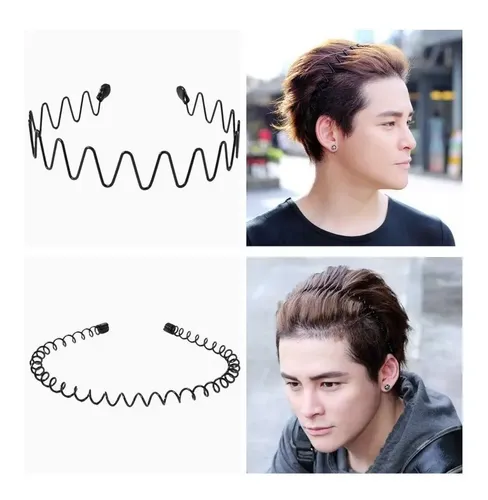 // 6 Diademas Onduladas De Metal Unisex For Cabello Negro