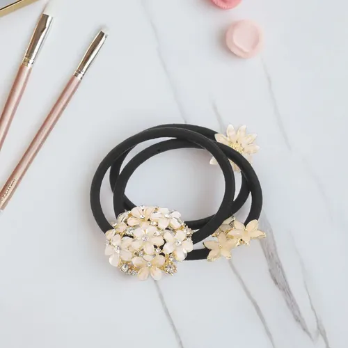 3pcs Flower Hair Tie For Decor Beige Polyester Elastic Band