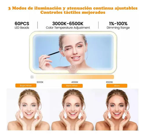 Espejo De Maquillaje Con Luz Led Recargable Para Coche Y Toc