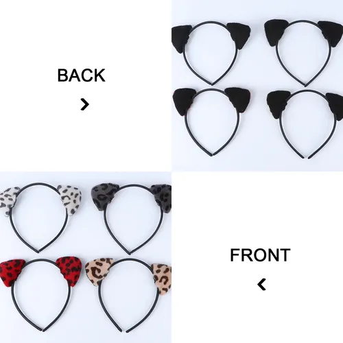 Set De 4 Diademas Con Orejas De Gato Y Estampado De Leopardo Leopard Print (red, Black, White)