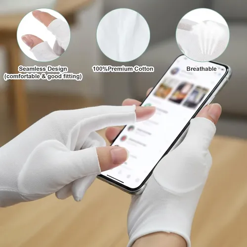 Guantes Sin Dedos Blancos De Algodón Hidratantes Para Manos