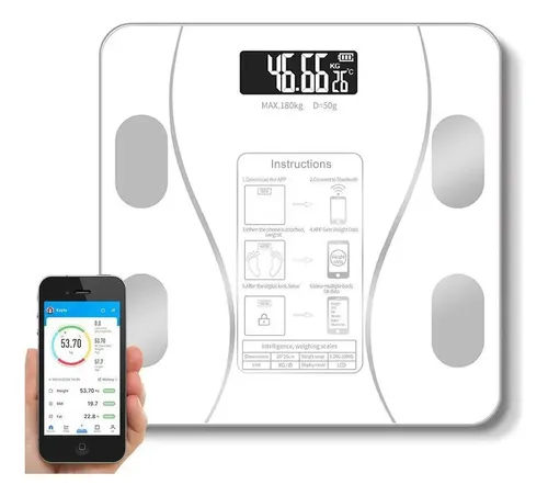Balanza Digital Ogaan Bluetooth 180kg Con App Medidor IMC Grasa Blanca