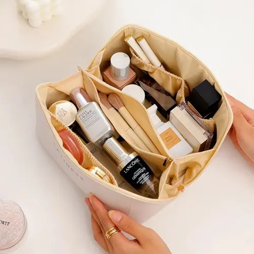 Neceser Organizador Bolso Porta Cosméticos Makeup Ecocuero Color Blanco