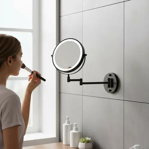 Espejo De Baño 10x Luz Led Articulado Para Pared Usb Doble