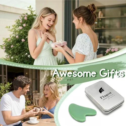 Gua Sha Facial Flagest Piedra Jade Forma Corazón Verde