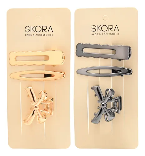 Set X3 Broches Pelo Metal Skora Pinza Claw Clip Y Hebillas